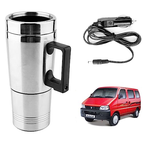 Image of Oshotto 12V Stainless Steel Car Heating Kettle /Mug, Travel Friendly electric Tea /Coffee maker Compatible with Maruti Suzuki Eeco Versa (300ml) - Silver