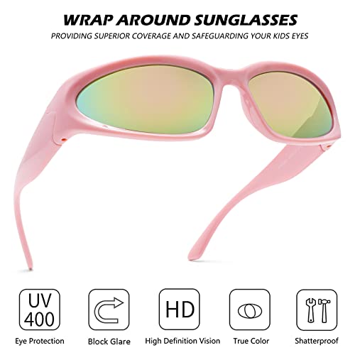 Haygafe Kids Trendy Sports Sunglasses,2 Pack Y2K Wrap Around Baby Shades For Boys Girls Age 3-10 #TOP3