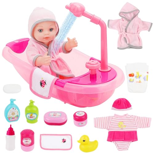 deAO Baby Puppe mit Badewanne und Zubehör, 30cm Badepuppe mit...