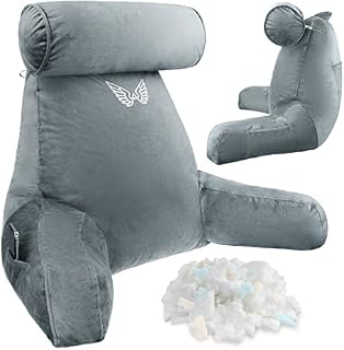 AviiatoR® Extra Large Reading Pillow With Neck / Arm Support With Extra Filled Shredded Memory Foam Great for Back Support, Bed, Gaming, Reading, Relaxing or Watching TV With Velvet Washable Covers
