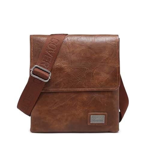 COVERI COLLECTION Bolso con solapa para hombre de piel sintética, doble compartimento, dimensiones 25 x 22 x 6 cm, correa personalizada, art. CC 5070-11, marrón oscuro, 25x22x6