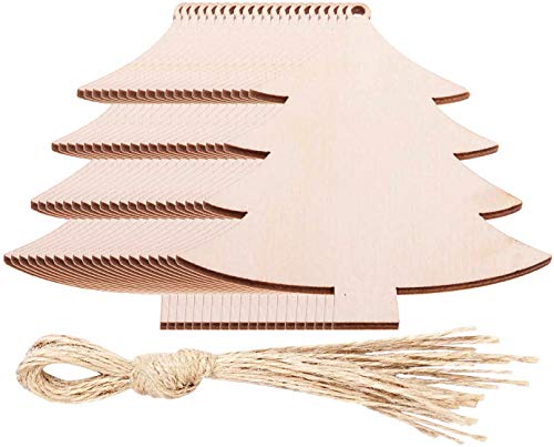 50PCs Wooden Crafts Christmas Tree Slices Xmas Ornaments DIY Holiday Decorations Unfinished Wood Pieces (Style - 50PCs Tree)