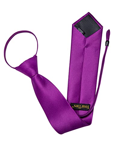Image of YourTies Zipper Tie for Men Adjustable Pre-tied Satin Neckties and Pocket Square Set Solid Color Business Formal Wedding