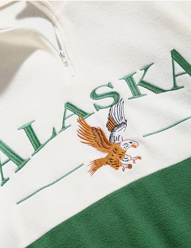 ZAFUL Men's Bold Print Quarter Zip Pullover Graphic Oversized Fleece Sweatshirt Color Block Crewneck Vintage Casual Streetwear Top3