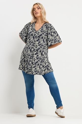 Yours Curve Blue Leaf Print Pleat Front Top - Women's - Plus Size Curve - Image 2