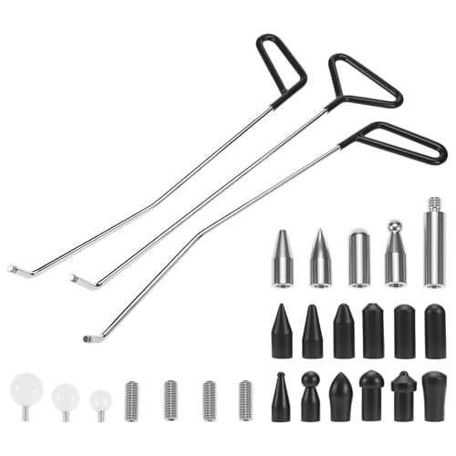QWORK Paintless Dent Repair Tools 23 Pcs PDR Rods Kit with 20 Interchangeable Heads for Car Auto Body Hail Damage Repair and Door Dings Heavy Duty Stainless Steel Set for Sheet Metal Processing