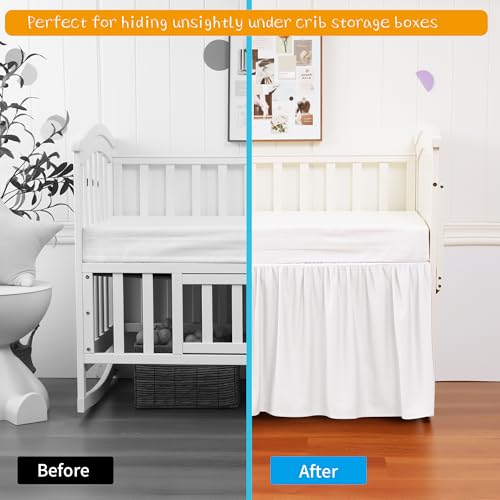 Image of Crib Bed Skirt Dust Ruffle 100% Cotton - Natural, Soft, Breathable for Baby's Delicate Skin, Nursery Toddler Crib Bed Skirt for Baby Boys Girls, Fits Standard Cribs 28 inch x 52 inch with 14 inch Drop