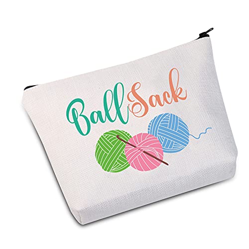 Sac à tricoter blanc en toile imprimée My Ball Sack pour ouvrage
