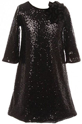 Big-Girl-Shiny-Sequin-Short-Sleeve-Holiday-Christmas-Party-Flower-Girl-Dress-Black-8-K40D8
