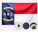 Double Sided North Carolina State Flag 3x5 Outdoor Made In USA The Longest Lasting NC Flags Heavy Duty 210D Nylon, Sewn Stripes, Embroidered Star, Stronger Brass Grommets,4 Stitched Hemming, Perfect