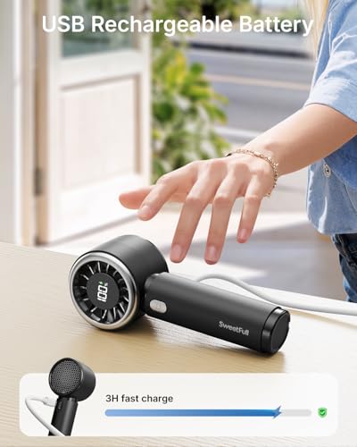 SWEETFULL Mini Fan Portable - Cute Handheld Turbo Fan with Rechargeable Battery, 5 Speeds, Small Hand Personal Travel Essentials for Women, Girls, Kids, Lash, Makeup - Black - view 2
