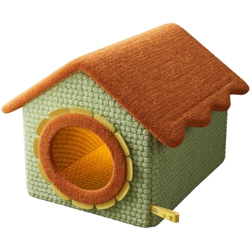 Fiozwea 冬でも暖かい半密閉型ペットハウス、ひまわり型のハウス、ドアカーテンと取っ手付き、傷防止、滑り止め加工 (L,A)