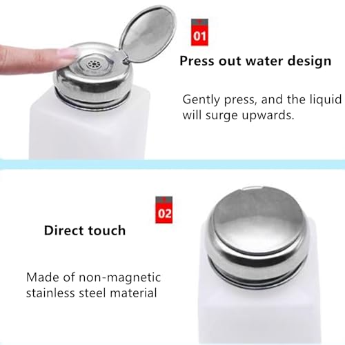 Image of 2 Pcs Liquid Push Alcohol Dispenser Solder Flux Bottle Cleaner Push Down Pump Dispenser for Acetone Cleanser Polish Remover, 200ml