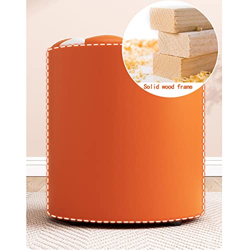 Pouf rond en cuir orange et blanc 31x35 cm pour salon - 7
