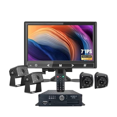 Monitor VGA De Pantalla IPS con Grabador DVR, Cámaras Visión Frontal Y Trasera, Trick Bus, 4 Pin AHD 1080P, 7', 12-36V(32G)
