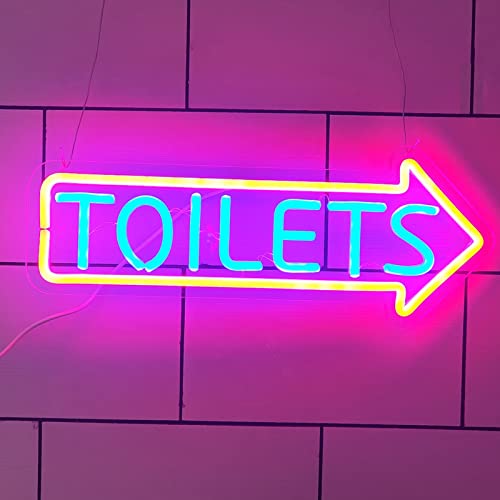 Enseigne au néon LED en forme de flèche pour toilettes, indicateur d'entrée de WC, lumières lumineuses à suspendre au mur, veilleuses, droite, 50 x 19 cm