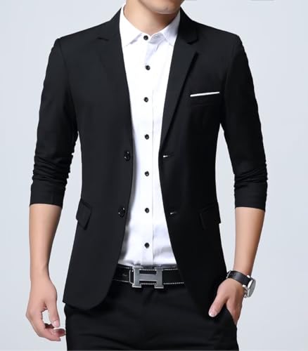 INVACHI Casual Blazer for Men Lightweight Slim Fit Suit Blazer Two Buttons Black Dress Jacket with Notched Collar2