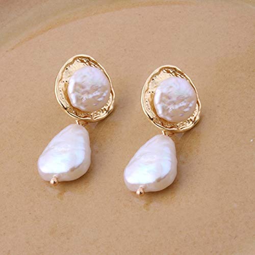 SALAN SALAN Nuevos Pendientes Geométricos De Perlas Auténticas para Mujer, Pendientes Hechos A Mano con Perlas De Agua Dulce Huecas, Colgante Colgante, Oreja