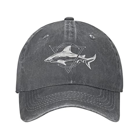 VunKo Cool Shark Vintage Distressed Adjustable Washed Denim Mens Dad Trucker Hat Baseball Ball Cap for Men, Deep Heather, One size Cover
