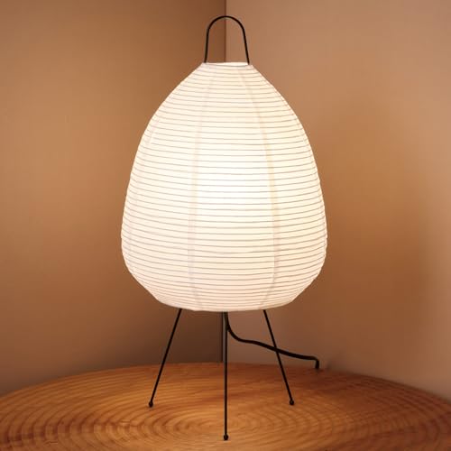 Japanese Paper Lamp – Pleated Rice Paper Lantern, Noguchi Style Akari Art Deco Lamp, Large Table Lamp for Home Décor, Soft Ambient Lighting