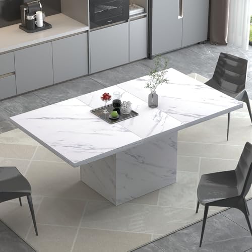 HSH White Faux Marble Dining Table,...