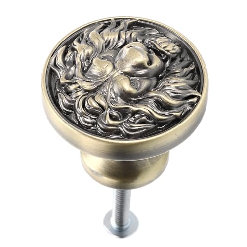 INOOMP Tirador para Armario Cabeza de León de Aleación de Zinc, Pomo de Mueble Color Oro Oscuro, Perilla para Cajones y Gabinetes, Herrajes para Muebles, Adecuado para Tocadores