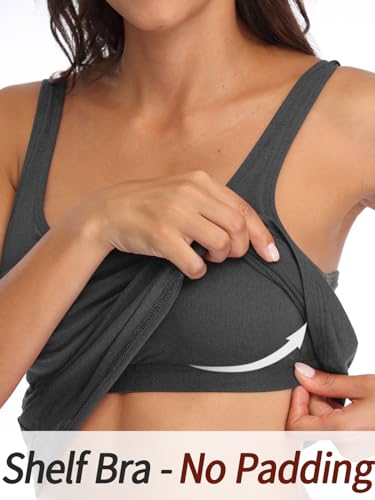 Image of V FOR CITY Women's Cotton Tank Top with Unpadded Shelf Bra Adjustable Wide Strap Camisole Summer Basic Udershirts