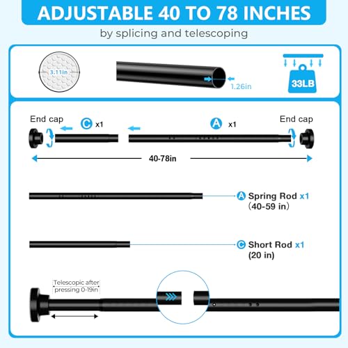 Image of MEXAU Black Shower Curtain Rod 40-78 Inch