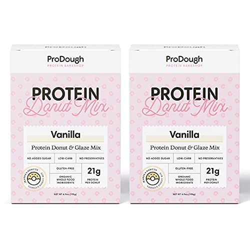 ProDough Vanilla Glaze High Protein Donut Mix – Sugar Free, Gluten Free and Low Carb Baking Mix – Healthy Doughnut Mix Snack made of Organic Ingredients (12 Servings)