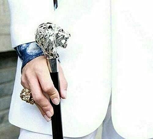 Samara Nautical Walking Hand Cane Stick Designer Handmade Walking Stick for Men & Women Solid Metal and Natural Wood (Silver Lion Head)