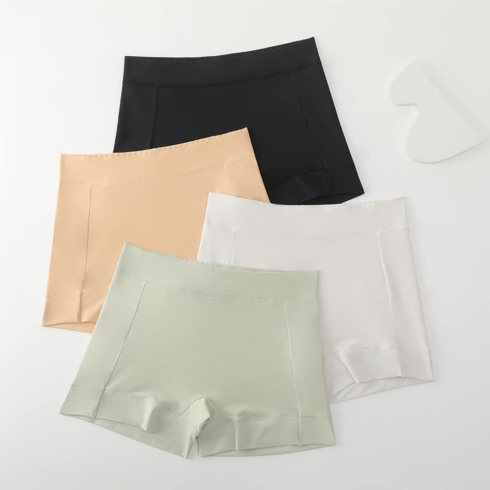 Women Soft Seamless Boyshort Underwear Ladies 4 Pack No Show Invisible Under Dress Nylon Boy Shorts Panties (Medium, 4Colors) - Image 2