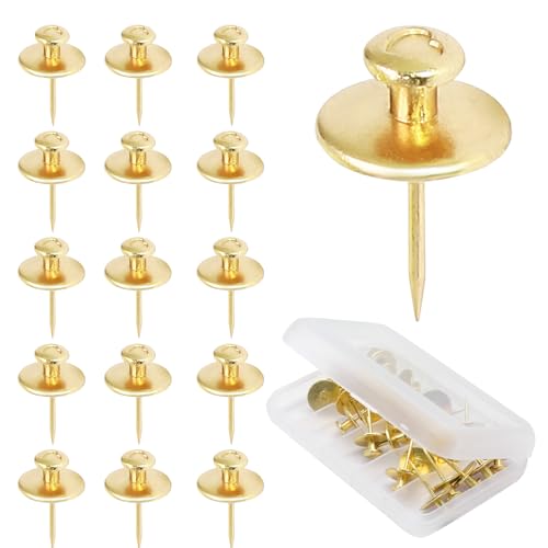Image of 25 Pcs Gold Double Headed Picture Hangers Nails | Thumb Tacks Decorative, Push Pin Wall Nails, Photo Hanging Hook Pins, For Home Office Drywall Classroom