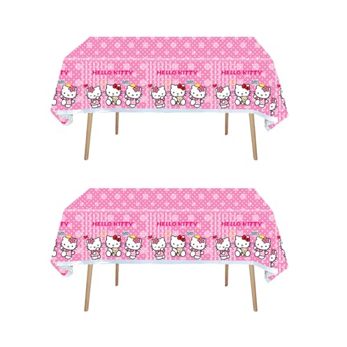 Jlemon 2pcs Pink Cat Tablecloth Cute Anime Themed Party Supplies Tablecover Perfect for Birthday Celebration and Party Decorations (70x42.9 inch) (Pink Dots Cat)