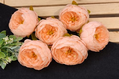 Image of SATYAM KRAFT 6 Pcs Artificial Fabric Rose Flower Heads | Handmade Peony Style Flowers for DIY Crafting, Gift Packing, Bouquet Making, Wedding, Home & Event Decoration (Peach, 8 cm)