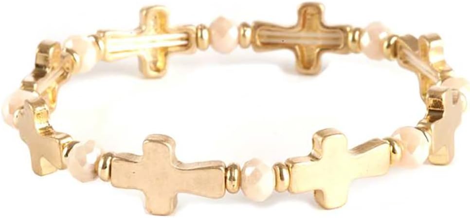 Rosemarie's Religious Gifts Women's Statement Cross Charms Stretch Bangle Bracelet, 6.5"