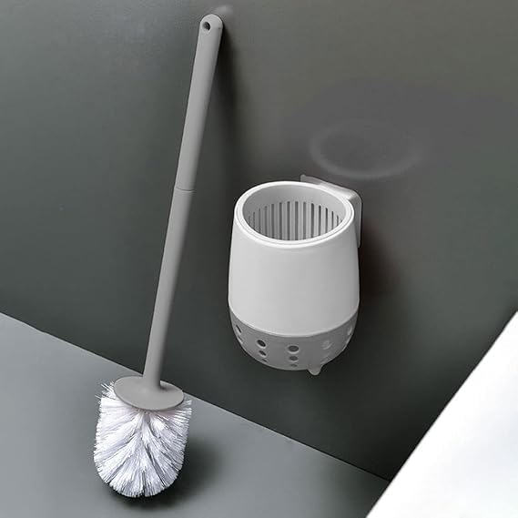 Silicone Toilet Brush | Wall Mounted Toilet Cleaning Brushes |Brushes for Bathroom Cleaning Japanese Modern with Soft Bristle Can Also Be Wall Hanged.with Holder (Grey) (Grey)-image-38