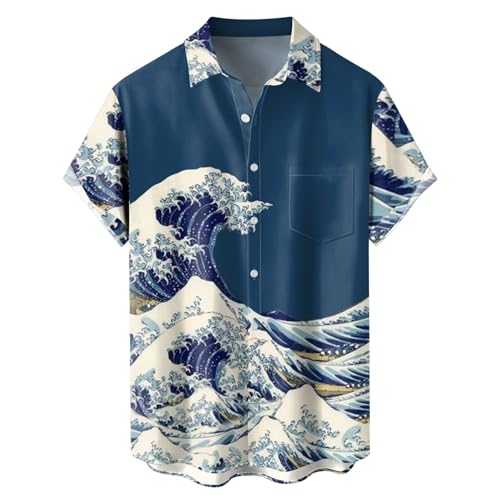[Stabbon] アロハシャツ メンズ 猫 緑 5xl 大きいサイズ 新登場！！アロハシャツ 半袖シャツ 金魚 綿 ビーチシャツ 通気 快適 おしゃれ 花柄 和柄 祭り 花火 (4XL,ダークブルー18)の商品画像（Amazon）