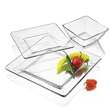 Square Glass Dinnerware Set, 12-Piece Clear Transparent Design for Home Daily Use, Food-Safe & Dishwasher-Friendly
