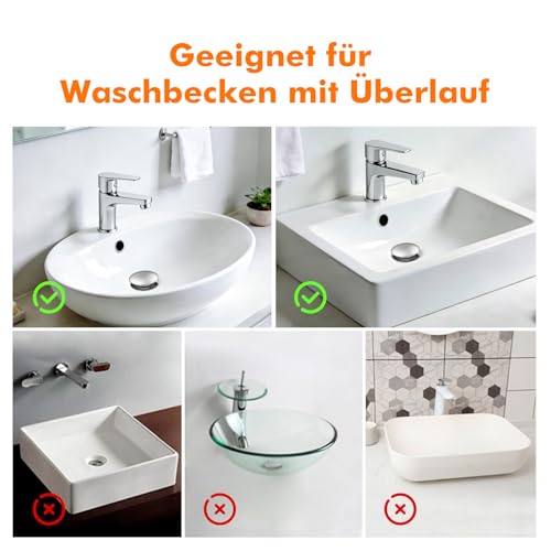 Ibergrif Messing Ablaufgarnitur Waschbecken mit Überlauf – 41–50 mm Pop-up Stopfen mit Chromadapter, Tropf- und auslaufsicher, Anti-Verstopfung, Modell M20502