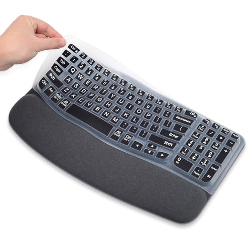 Large Print Keyboard Cover for Logitech Wave Keys MK670 Combo Keyboard Skin, Logitech Wave Keys Wireless Ergonomic Keyboard Cover Protector Skin, Logitechs Waves Key Accessories, Black