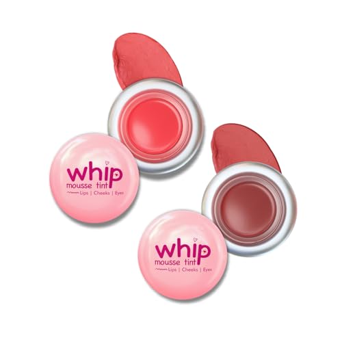 Image of Glam21 Whip Mousse Tint 3-in-1 | Lip, Cheek & Eye Tint | Vitamin E, Jojoba Oil & Shea Butter | Waterproof, Long-Lasting, Highly Pigmented | Lightweight Travel-Friendly Makeup | 4gm Each | Combo Pack Of 2 (Peachy Coral&Rusty Cranberry)