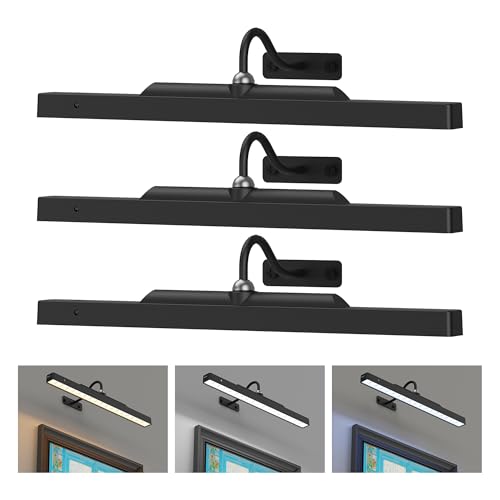 3Pack Picture Light Battery Operated, 16in Picture Light for Wall, 5000mAh Cordless Wall Lights with Controller,Art Light with Dimmable Cordless for Wall Painting,Frame, Portrait, Dartboard- Black