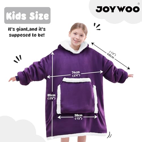 JOYWOO Purple Kids Wearable Blanket Hoodie, Oversized Cat lovers Hoodie Blanket for kids & Teens,Birthday Gifts for Girl Boys,Cozy Fuzzy Sherpa Fleece Blanket Giant Pocket Winter Gifts,Dark Purple