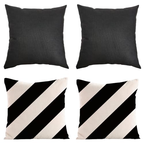 JazRvr Outdoor Kissen, 4er Set Outdoor Kissenbezug Wetterfest, Outdoor Kissen Mit Füllung, 40x40 cm, Schwarz Und Weiß, Für Garten, Balkon Und Wohnzimmer