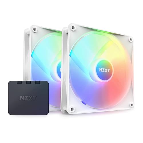 NZXT F140 RGB Core Doppelpackung – 2 × 140 mm nabenmontierte RGB-Lüfter mit RGB-Steuerung – 8 einzeln ansteuerbare LEDs – Halbtransparente Lüfterblätter – PWM-Steuerung – CAM-Software – Weiß - 140mm Weiß - RGB Core (2-Pack)
