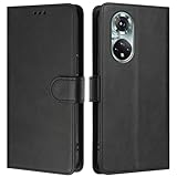 LMFULM® Hülle für Honor 50 (NTH-AN00, NTH-NX9) (6,57 Zoll) PU Leder Hülle Brieftasche Lederhülle Magnetverschluss Handytasche Stand Ledertasche Flip Cover Holster Schwarz