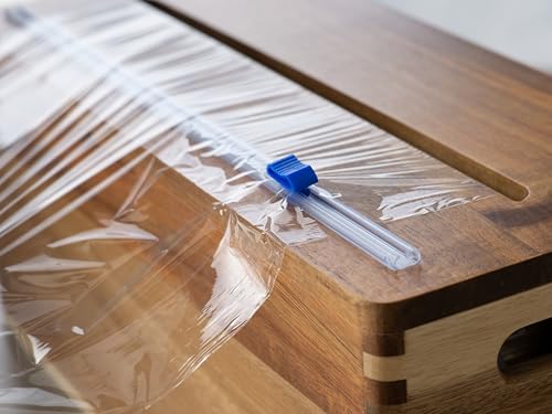 Simluxe 12\" Acacia Wrap Dispenser with Slide Cutter – Plastic Wrap, Foil & Butcher Paper Holder for Kirkland, Reynolds, Saran & Sam’s Club Rolls – Countertop or Commercial Use