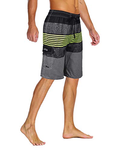 unitop Men's Quick Dry Striped Print Swim Trunk Cyclying Beach Board Shorts Green-28