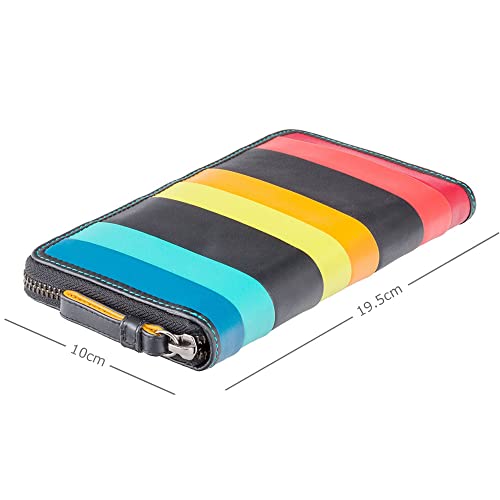 Visconti Str5 Women's Secure Rfid Blocking Large Leather Bifold Zip-Around Clutch Wallet Purse - Black Multi #TOP2