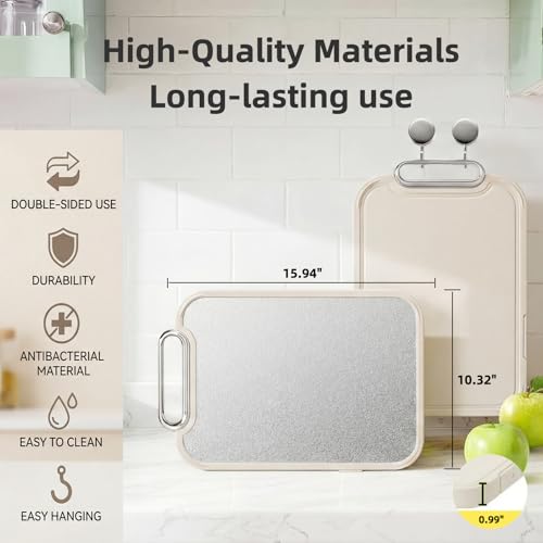 Tabla de Cortar de Titanio para Cocina, Tabla de Corte No Tóxica 2 en 1 con Dos Caras, Grado Alimentario 100 % Titanio Puro y Polipropileno, Ideal para Carnes, Verduras y Cocina Familiar miniatura 2